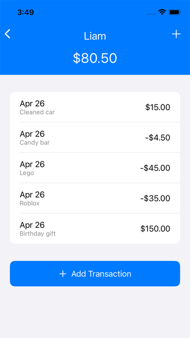 Allowance Tracker with custom color themes per child