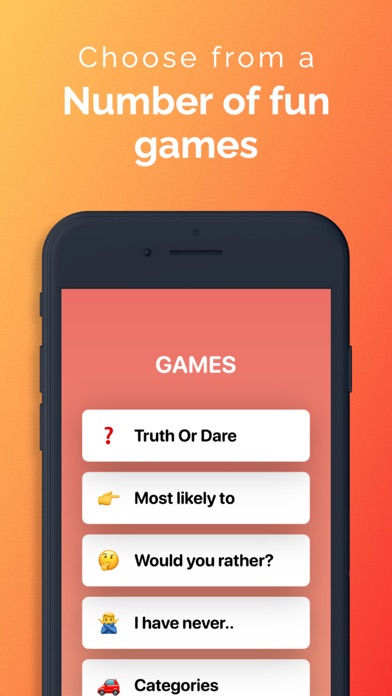 Truth or Dare game selection with five party game modes